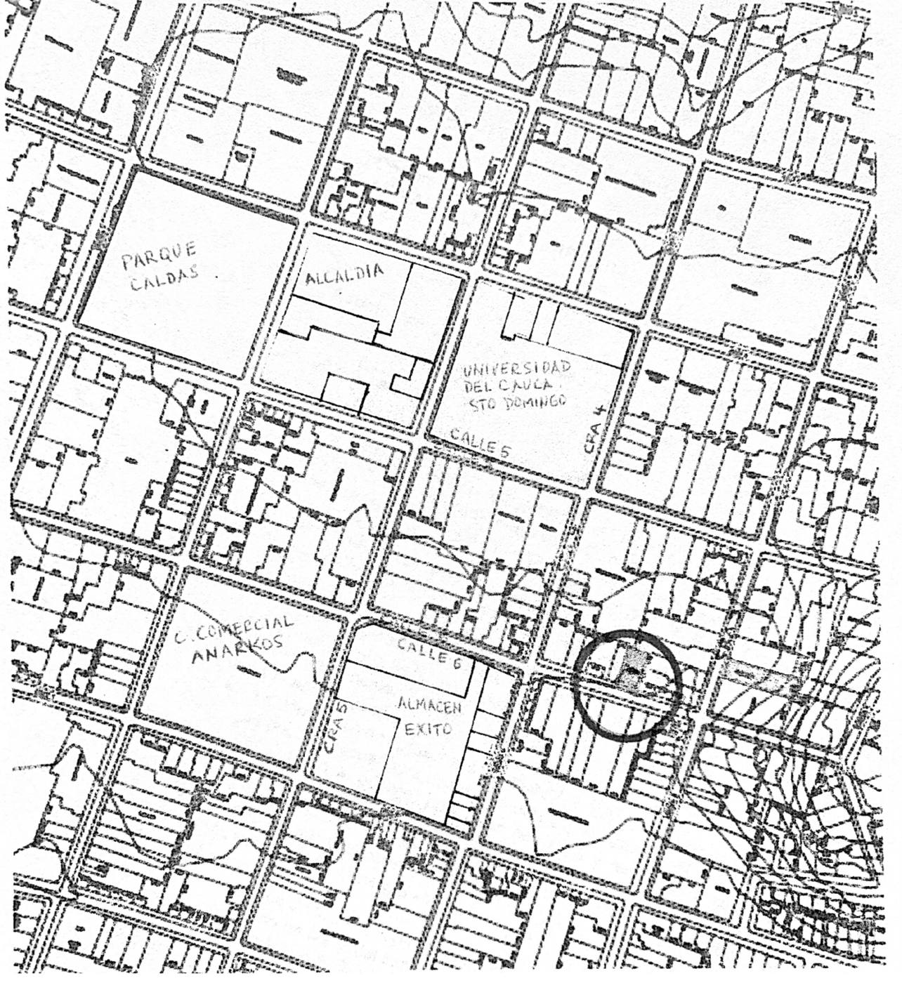Mapa del centro de Popayán con el inmueble marcado en la Calle 6 con Carrera 4